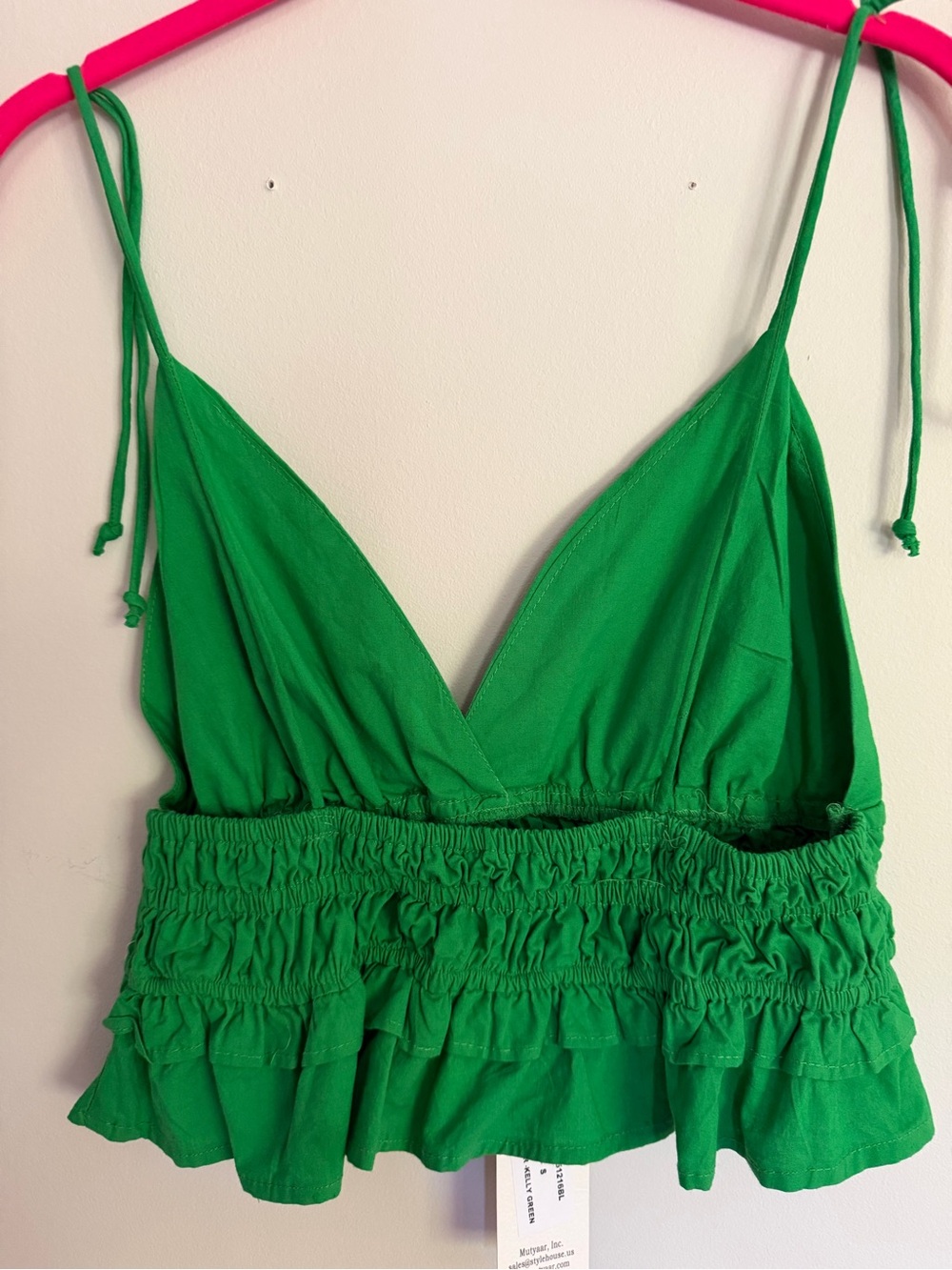 NWT Sim & Sam Kelly Green Ruffled Smocked Crop Top S Small - Picture 2 of 6